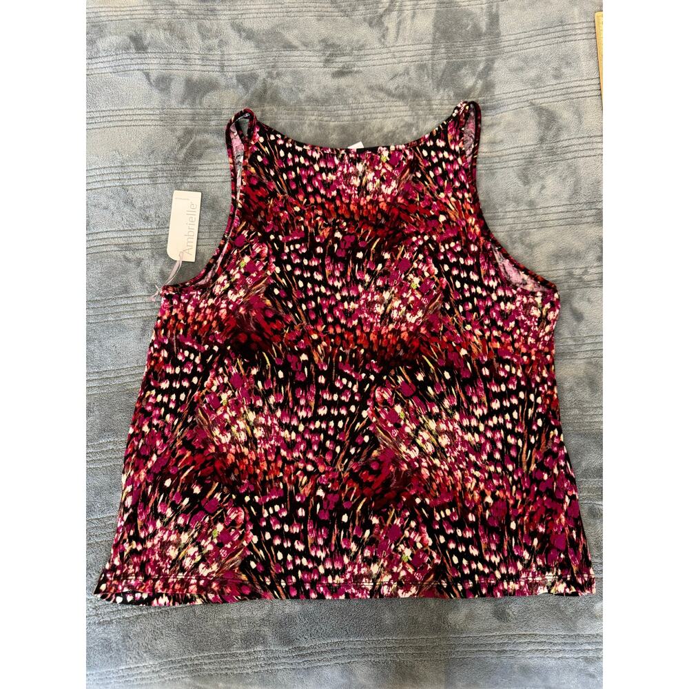 Nwt Ambrielle Sleepwear Rayon Pink Red Feather Print Cami Tank Top Womens Medium - Picture 5 of 11